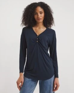 Viscose Button Top| Navy