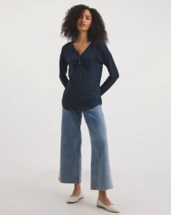 Viscose Button Top| Navy 8 Viscose Button Top| Navy -Trendy Rae Sales y01qb185731w