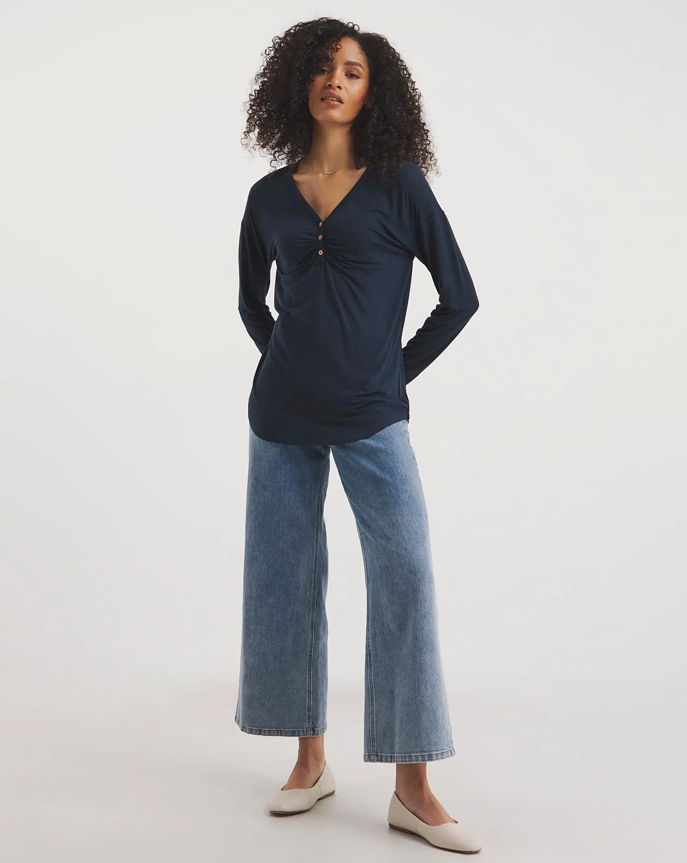 Viscose Button Top| Navy 5 Viscose Button Top| Navy - Image 3