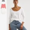 White/Pink 2 Pack 3/4 Sleeve Scoop Neck Tops| White/Pink