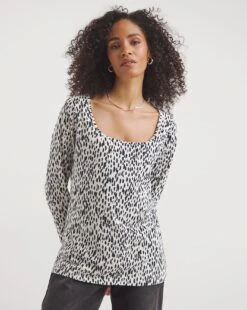 Animal Value Cotton Long Sleeve Square Neck Top| Animal Print