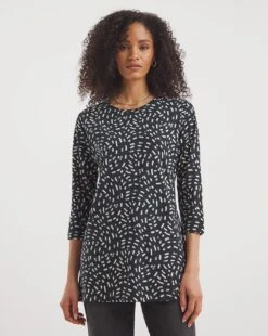 Mono Print Value Cotton 3/4 Sleeve Crew Neck Tunic| Mono