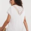 Navy Lace V Back Insert Crew Neck Short Sleeve Top| White -Trendy Rae Sales y01qb320719w