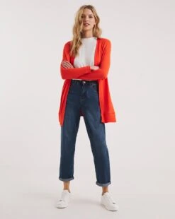 Red Long Sleeve Edge To Edge Jersey Cardigan| Red