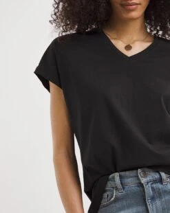 Black Basic V-Neck Short Sleeve T-Shirt| Black -Trendy Rae Sales y01qb583735w