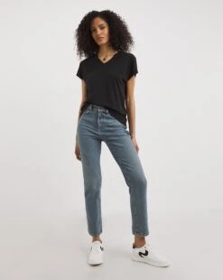 Black Basic V-Neck Short Sleeve T-Shirt| Black -Trendy Rae Sales y01qb583736w