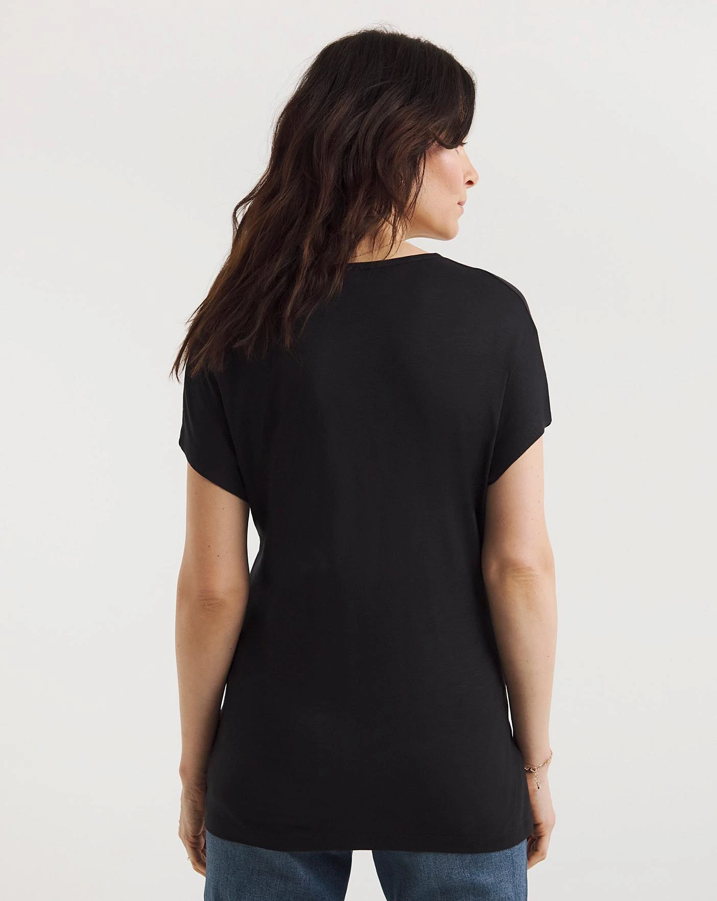 Black Viscose Slub V-Neck Gathered Detail Short Sleeve Top| Black 5 Black Viscose Slub V-Neck Gathered Detail Short Sleeve Top| Black - Image 3