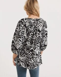 Abstract Print Volume Sleeve V-Neck Jersey Swing Top| Abstract Print -Trendy Rae Sales y01qb635736w