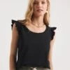 Black Ruffle Sleeve Cotton Vest Top| Black -Trendy Rae Sales y01qb720738w