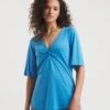 Blue Twist Front Knot Short Sleeve Top| Blue