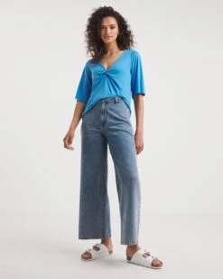 Blue Twist Front Knot Short Sleeve Top| Blue -Trendy Rae Sales y01qb779721w