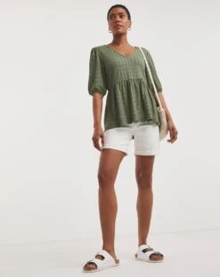 Khaki Waffle Texture Puff Sleeve Top| Khaki -Trendy Rae Sales y01qb815720w