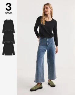 3 Pack Black V-Neck Long Sleeve Tops| Black