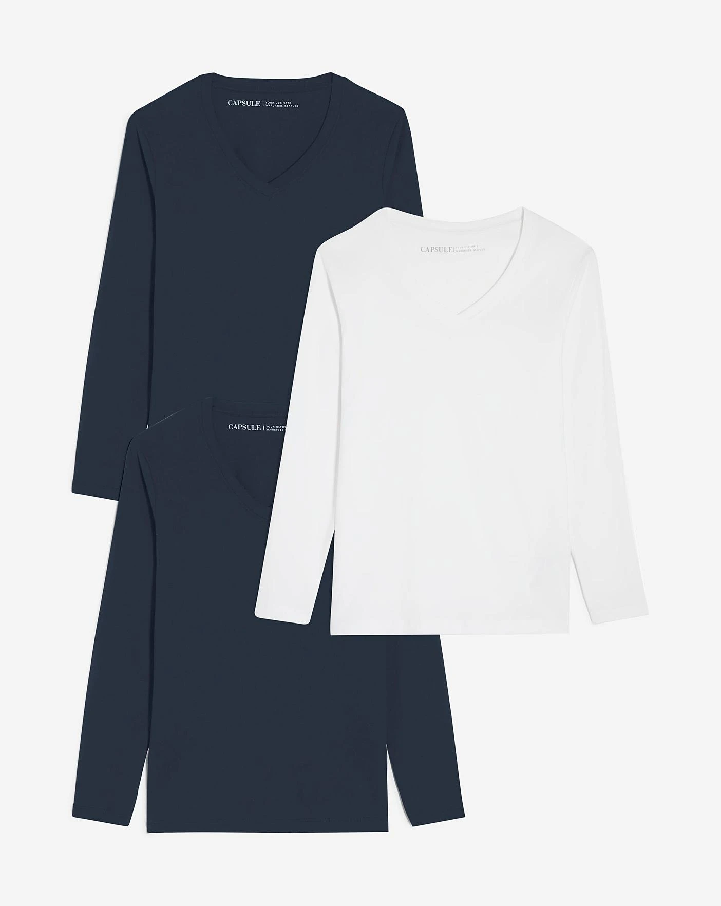 3 Pack Navy And White V-Neck Long Sleeve Tops| Navy/White 4 3 Pack Navy And White V-Neck Long Sleeve Tops| Navy/White - Image 2