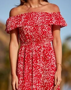 Sosandar Bardot Crinkle Wrap Skirt Dress| Red Multicolour 9 Sosandar Bardot Crinkle Wrap Skirt Dress| Red Multicolour -Trendy Rae Sales y01re082614s