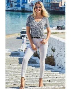 Sosandar Leopard Print Premium Top| Grey Multicolour -Trendy Rae Sales y01re085502s