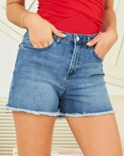 Sosandar Raw Edge Denim Shorts| Blue -Trendy Rae Sales y01re101503c
