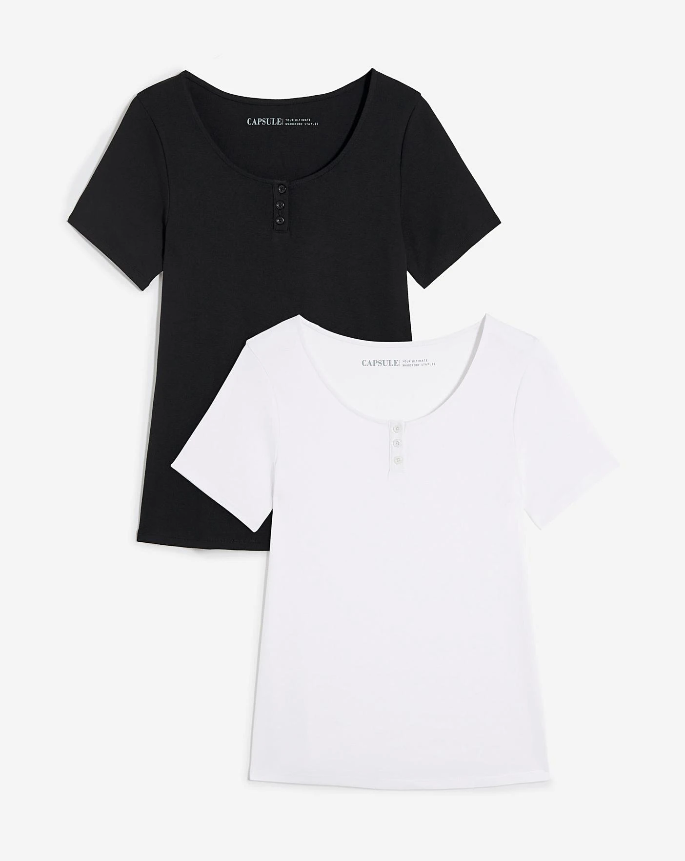 Black/White 2 Pack Button Trim Tops| Black/White 4 Black/White 2 Pack Button Trim Tops| Black/White - Image 2