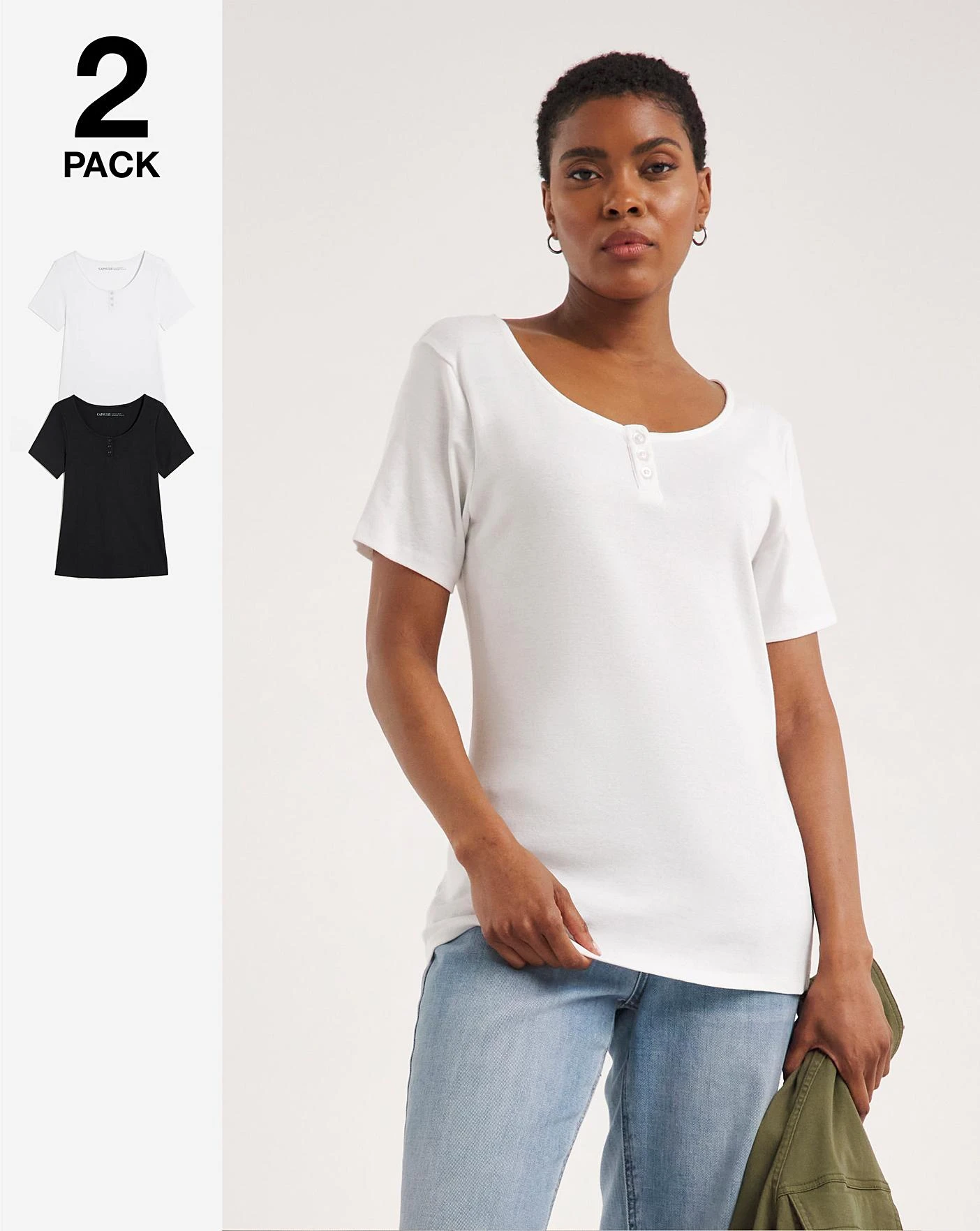 Black/White 2 Pack Button Trim Tops| Black/White 3 Black/White 2 Pack Button Trim Tops| Black/White