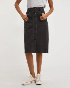 Pencil Button Through Skirt| Washed Black -Trendy Rae Sales y01tt678706w