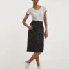 Pencil Button Through Skirt| Washed Black