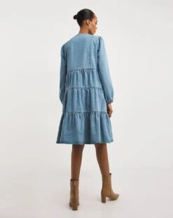 Tiered Smock Denim Dress| Light Blue -Trendy Rae Sales y01tt720708w