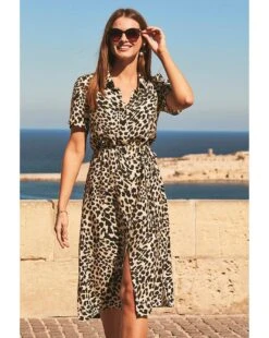 Sosandar Leopard Print Midi Shirt Dress| Multi