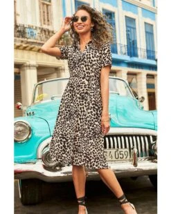 Sosandar Leopard Print Midi Shirt Dress| Multi -Trendy Rae Sales y01tv307503s