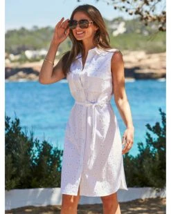 Sosandar Borderie Shirt Dress| White -Trendy Rae Sales y01tv350502s