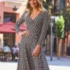 Sosandar Geometric Print Faux Wrap Midi Dress| Black -Trendy Rae Sales y01tw629500c