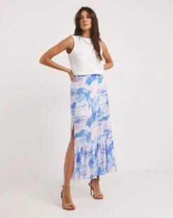 French Connection Dalla Verona Crepe Split Skirt| Blue