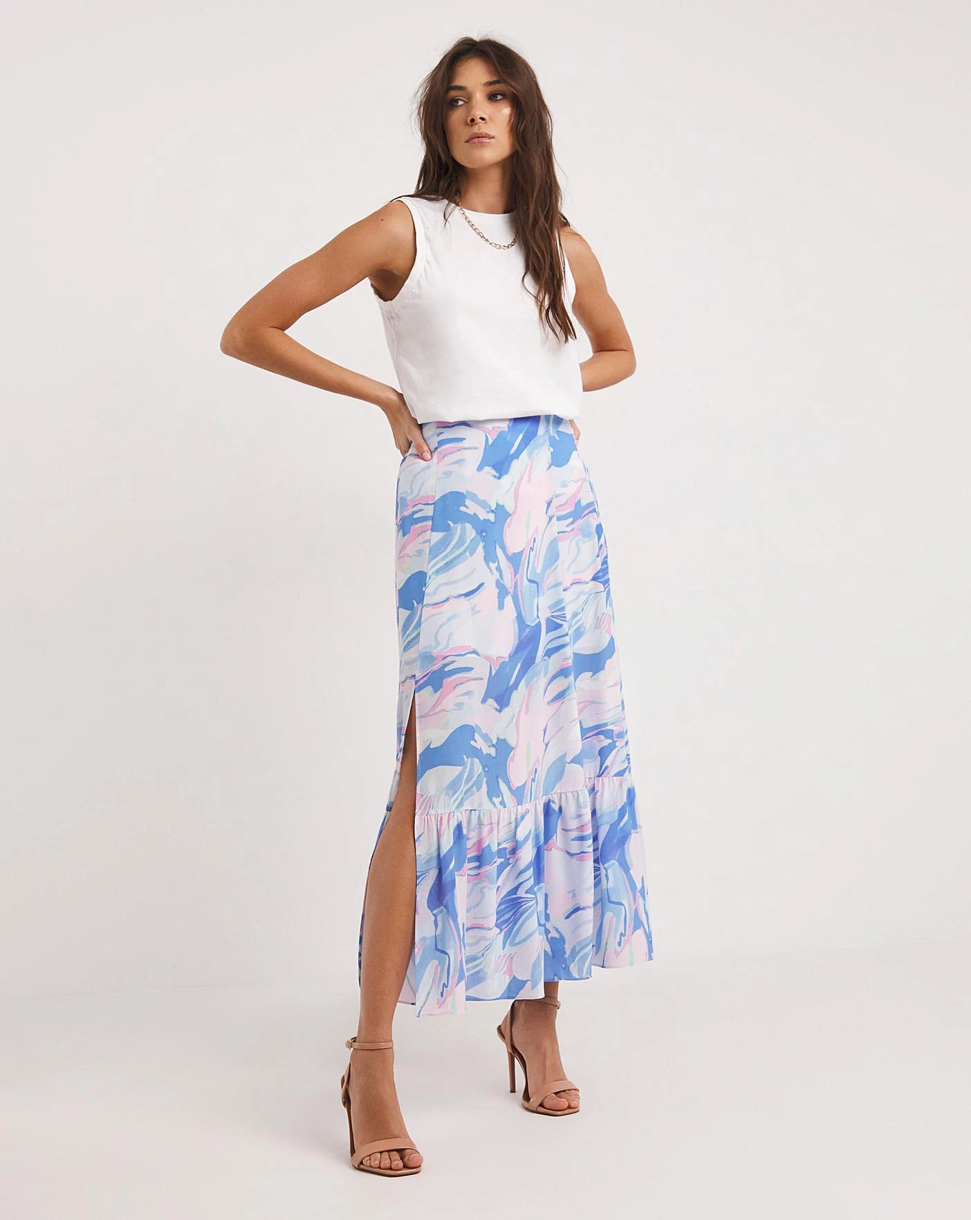 French Connection Dalla Verona Crepe Split Skirt| Blue 3 French Connection Dalla Verona Crepe Split Skirt| Blue