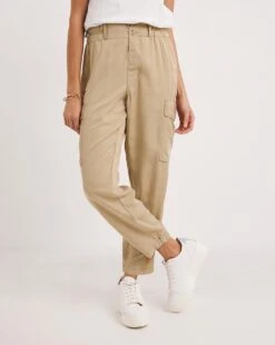 French Connection Elkie Twill Cargo Trouser| Brown -Trendy Rae Sales y01ux462730w