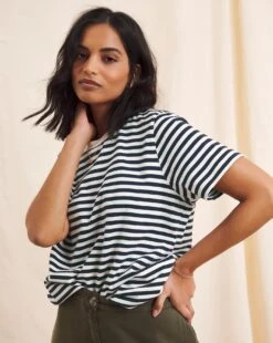 Anise Aster Navy Stripe Short Sleeve T-Shirt| White/Navy Stripe