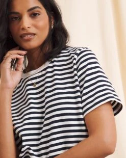 Anise Aster Navy Stripe Short Sleeve T-Shirt| White/Navy Stripe -Trendy Rae Sales y01vk012502w