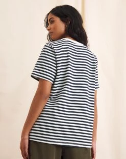 Anise Aster Navy Stripe Short Sleeve T-Shirt| White/Navy Stripe -Trendy Rae Sales y01vk012503w