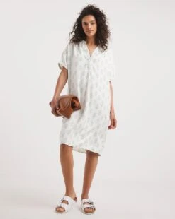 Viscose Twill Relaxed Shirt Dress| Green Print -Trendy Rae Sales y01wm137756w