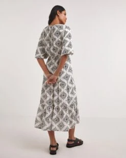 Crinkle Tiered Smock Dress With Puff Sleeves| Monochrome 9 Crinkle Tiered Smock Dress With Puff Sleeves| Monochrome -Trendy Rae Sales y01wm331733w