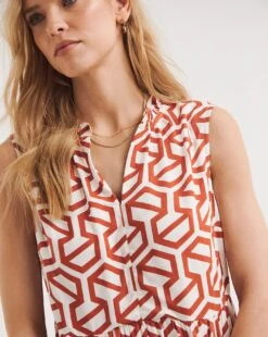 Sleeveless V-Neck Smock Dress| Red Print -Trendy Rae Sales y01wm378721w