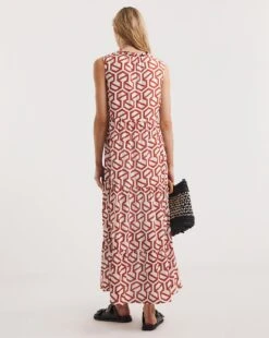 Sleeveless V-Neck Smock Dress| Red Print -Trendy Rae Sales y01wm378722w