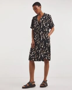 Viscose Twill Relaxed Shirt Dress| Black Print -Trendy Rae Sales y01wm633720w