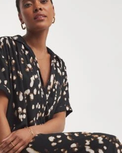 Viscose Twill Relaxed Shirt Dress| Black Print -Trendy Rae Sales y01wm633721w
