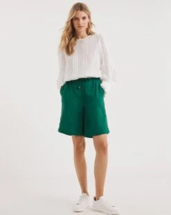Cheesecloth Tie Waist Shorts| Evergreen -Trendy Rae Sales y01xl034722w