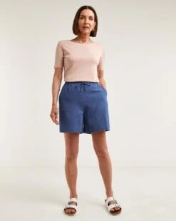 Cheesecloth Tie Waist Shorts| Denim Blue -Trendy Rae Sales y01xl430710w