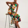 Soft Touch Jersey Midi Dress With Side Slits| Multi Print -Trendy Rae Sales y01yc769705w