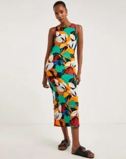 Soft Touch Jersey Midi Dress With Side Slits| Multi Print -Trendy Rae Sales y01yc769707w