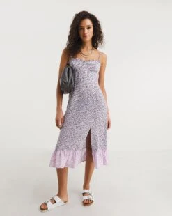 French Connection Enora Breya Sweetheart Ruffle Midaxi Dress| Purple