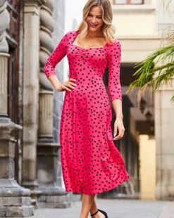 Sosandar Spot Sweetheart Midi Dress| Pink