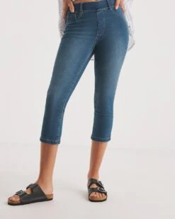 Amber Mid Blue Pull On Crop Jeggings| Mid Blue -Trendy Rae Sales y01yy457708w