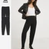 Black/Black 2 Pack Pull On Lightweight Jersey Tapered Leg Trousers| Black/Black -Trendy Rae Sales y01zf890971w